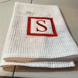 White Kitchen Towel with Red Monogram